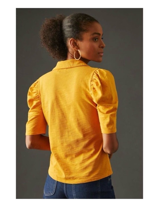 Nation LTD Tops - Nation LTD Mustard 3/4 Puff Sleeve Polo Top with Gold Buttons Size M